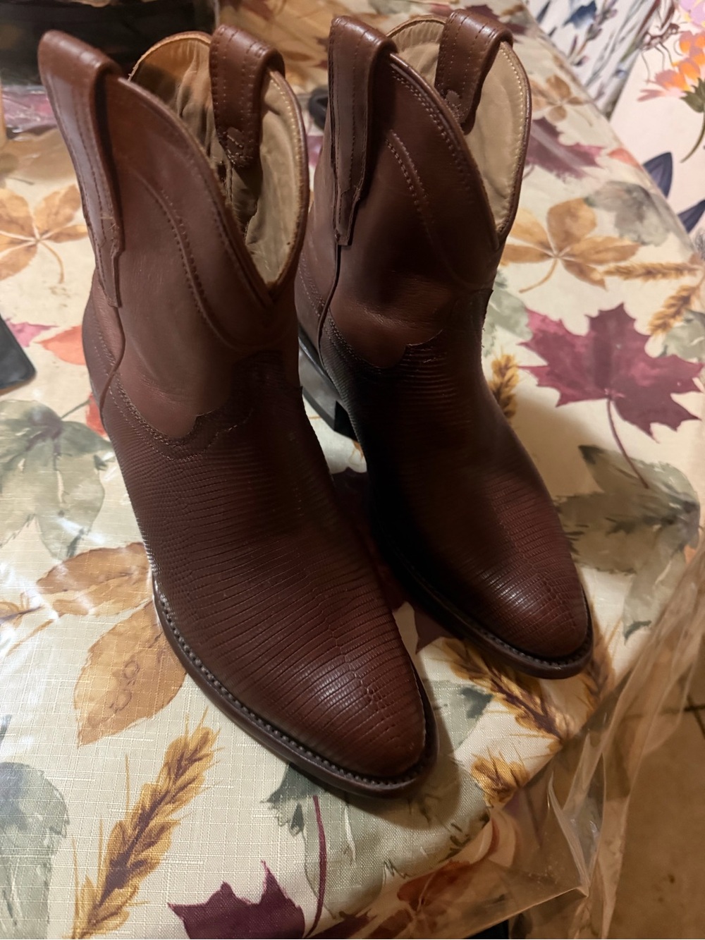 Tecovas Brown Lizard-Embossed Leather Women's Western Ankle Boots